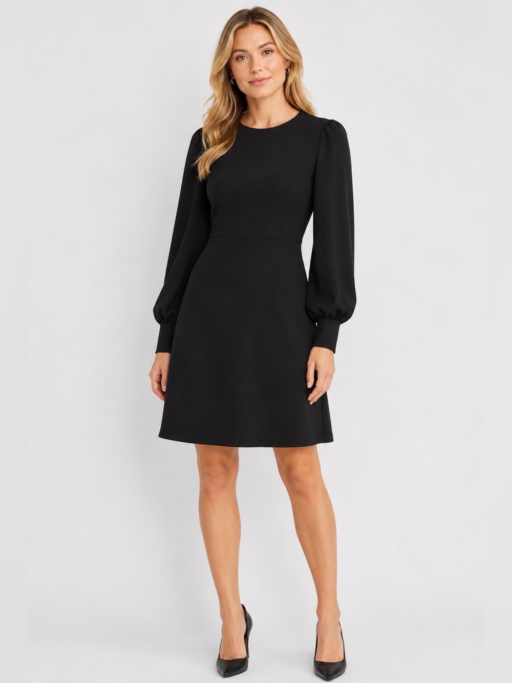 J. Crew Black Long-Sleeve Dress with Puff Shoulders 10